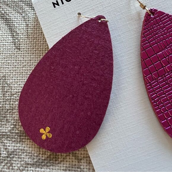 Nickel & Suede Full Grain Leather Nickel Free Textured Fuchsia Teardrop Earrings - Picture 11 of 12
